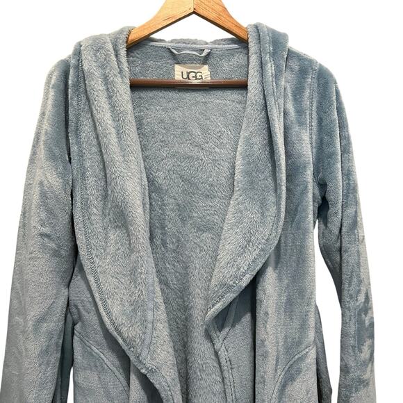 UGG Women's Hooded Short Robe Blue Green Small Pockets Comfort Warm Mom - Picture 2 of 7